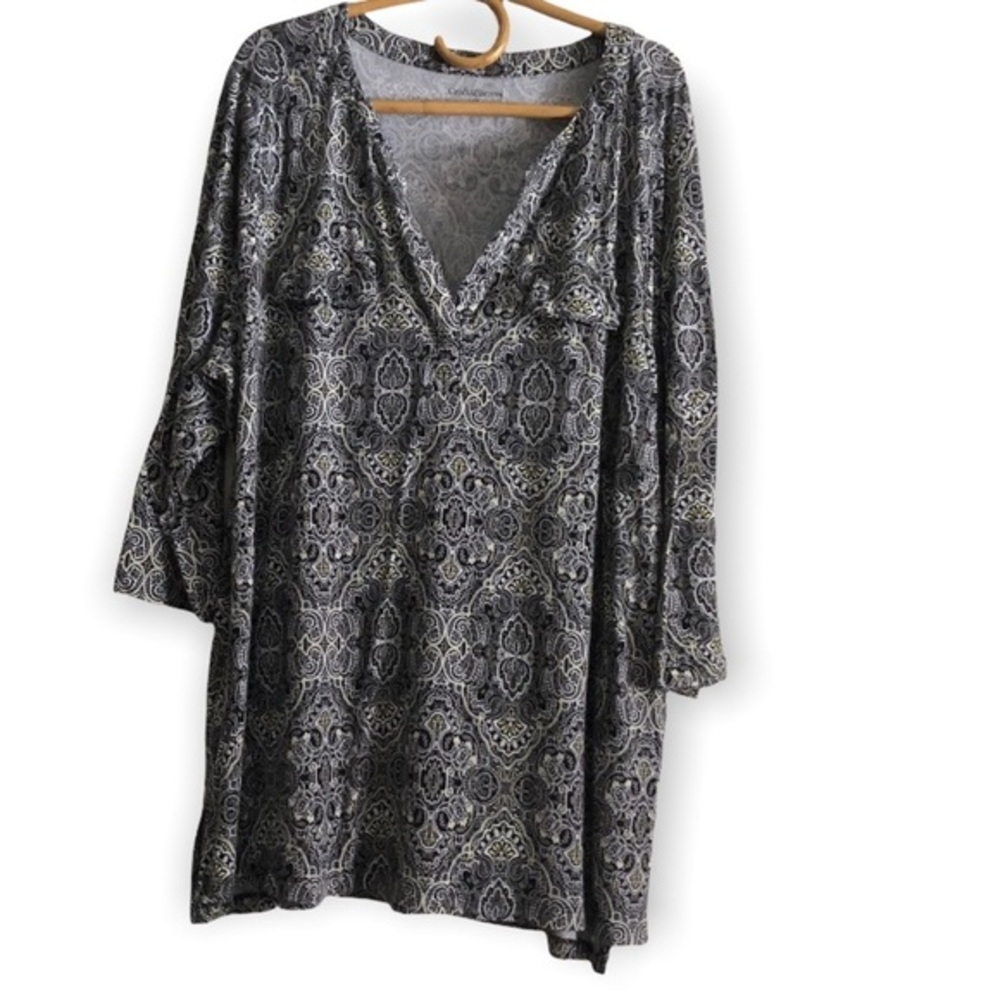 Croft & Barrow Shirt Women’s Size 3X Black Top‎ Long Sleeve V Neck Pull Over